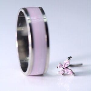 Cute Set of TWO Ring & Nose Piercing soft crystal Pink New